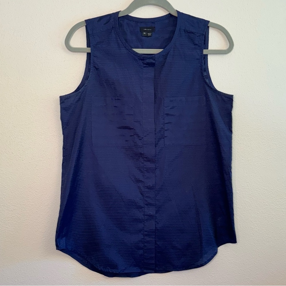 Theory Navy Blue Sleeveless Button Up Blouse - Picture 6 of 16